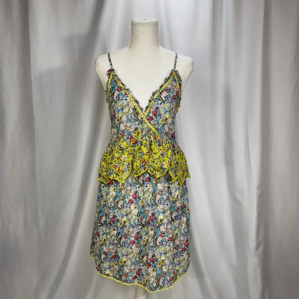 Anthropologie Barok Embroidered Floral Mini Dress Euro Summer Resort M Babydoll - Picture 6 of 16